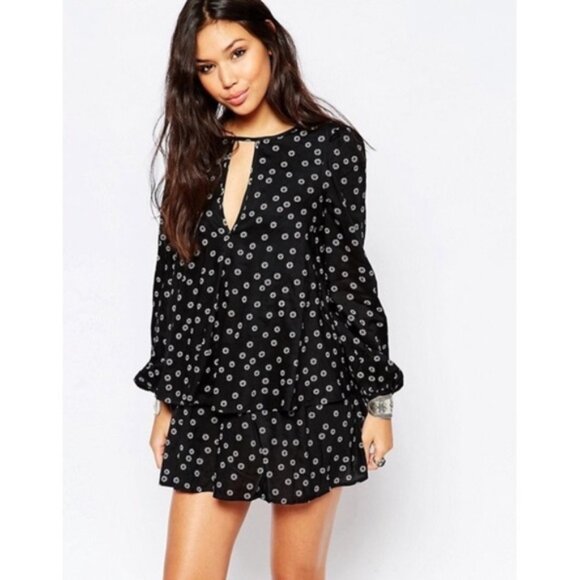 FREE PEOPLE Black Print Rayon BECK Mini Dress S - Picture 3 of 7